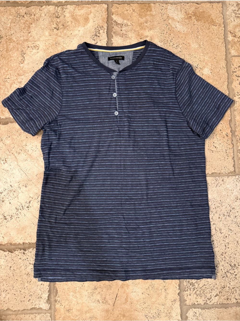 Banana Republic Navy & Light Blue Striped Short-Sleeve Henley